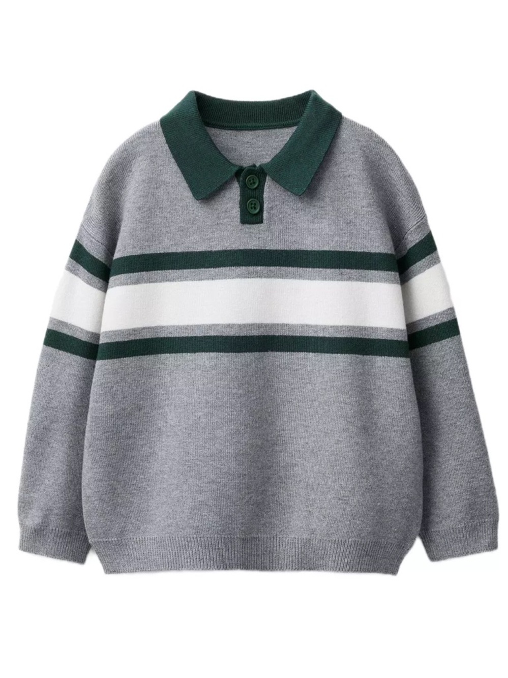 Zara Baby Striped Knit Polo Sweater Gray Green 18M